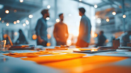 Team collaboration in a bright modern meeting room discussing documents with enthusiasm creative environment professional viewpoint