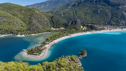 Aerial view of the famous Blue Lagoon beach in Oludeniz, Fethiye, Turkey