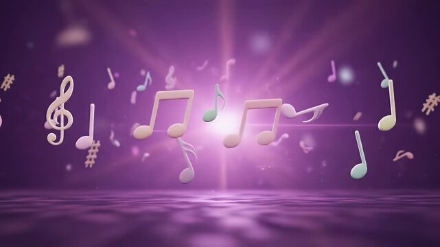 Abstract 3D Realistic Music Notes Background Purple
