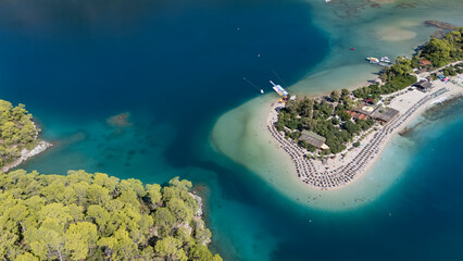 Aerial view of the famous Blue Lagoon beach in Oludeniz, Fethiye, Turkey