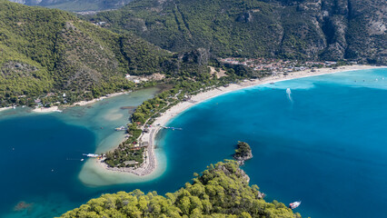 Aerial view of the famous Blue Lagoon beach in Oludeniz, Fethiye, Turkey