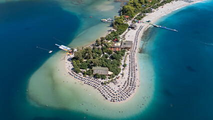 Aerial view of the famous Blue Lagoon beach in Oludeniz, Fethiye, Turkey