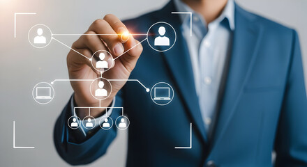 Professional creating digital team organizational chart for business growth