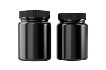 Two identical black plastic screw-top jars presented side-by-side showcasing a clean modern design for storage.