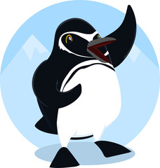 pinguim de magalh&atilde;es feliz acenando