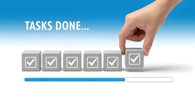 Completing tasks efficiently with a checkmark progress bar and completed blocks