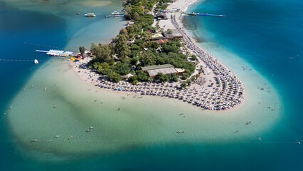 Aerial view of the famous Blue Lagoon beach in Oludeniz, Fethiye, Turkey
