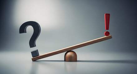 Question mark versus exclamation point on a balancing scale
