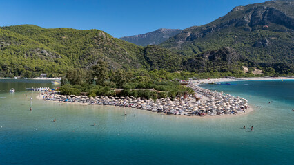 Aerial view of the famous Blue Lagoon beach in Oludeniz, Fethiye, Turkey