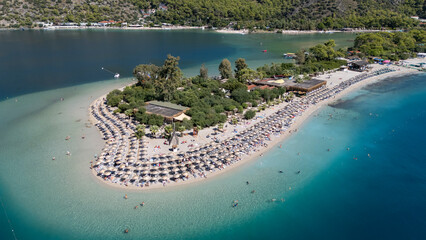 Aerial view of the famous Blue Lagoon beach in Oludeniz, Fethiye, Turkey