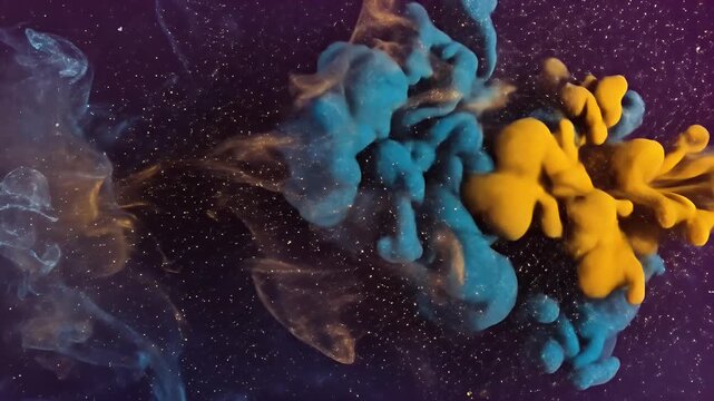 Abstract 3D Rendering of Colorful Ink Clouds Mingling With Glitter in Cosmic Space