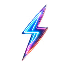 Neon lightning bolt with cracks glows on black background.
