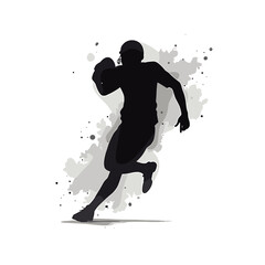Silhouette of a determined football player running with the ball on a grunge background