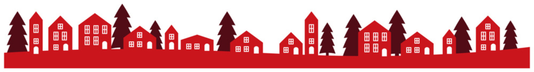 クリスマスのモミの木のある街並みの冬景色のイラスト