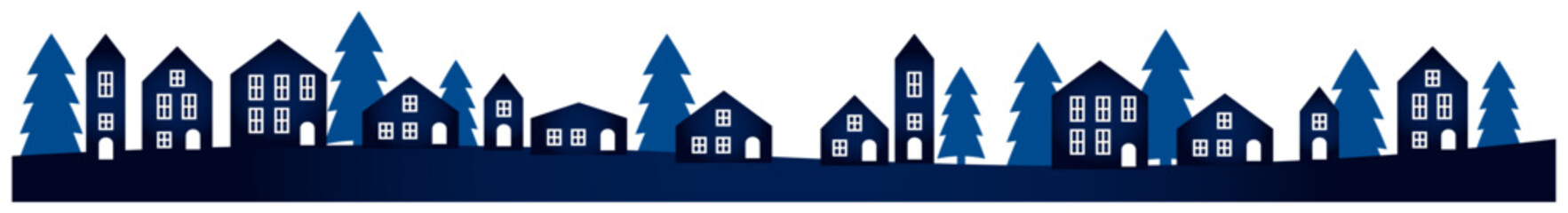 クリスマスのモミの木のある街並みの冬景色のイラスト2