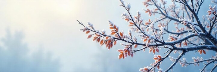 Frosted Winter Branches Delicate Ice Crystals Clinging to a Trees Skeletal Frame Against a Pale Sky, Evoking a Peaceful and Resilient Scene of Natures Quiet Strength