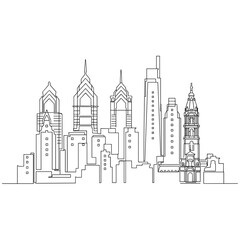 Minimalist line art of the Philadelphia skyline showcasing iconic architecture design