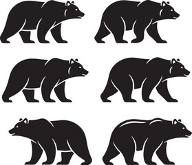 Fototapeta premium Black Bears: A collection of silhouettes of the majestic bear, capturing its iconic form and powerful presence.
