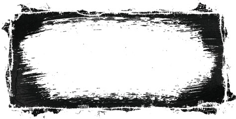 Distressed Black Ink Brushstroke Rectangle Frame with Rough Edges Isolated on Transparent Background