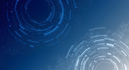 Abstract, futuristic blue gradient background with circular data patterns and connected nodes