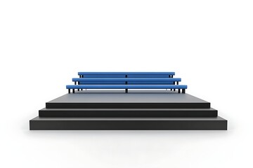 3d illustration of minimalist stage with three steps and blue bleacher isolated on white background for product display