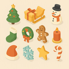 Isometric 3D Christmas Icon Set – 12 Minimal Vectors