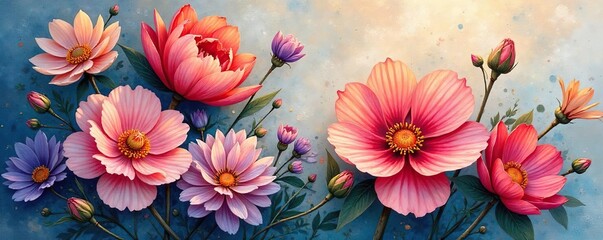 Vibrant Floral Still Life Painting Impasto Textures and Translucent Washes in a Contemporary Art Style