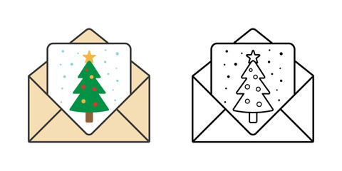 E-card email icon with an open envelope showing a Christmas card image. Ideal for festive greetings, online invitations, and digital holiday communication.