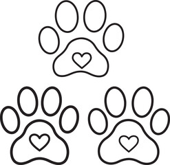 Obraz premium Three paw prints with hearts silhouette