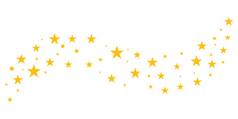 Yellow stars scattered on transparent background, shiny golden star pattern for decoration, festive design, wallpaper, celebration, vector illustration, glowing celestial sparkle effect.