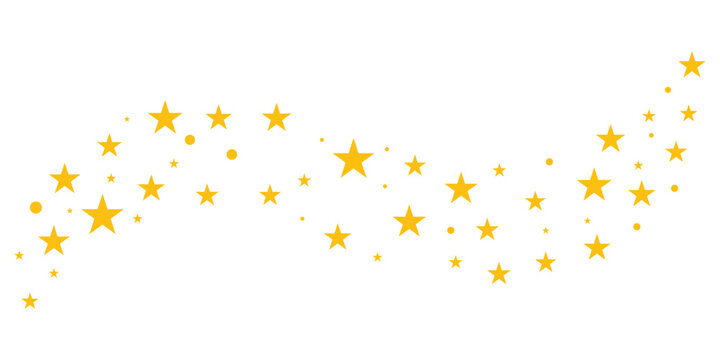 Yellow stars scattered on transparent background, shiny golden star pattern for decoration, festive design, wallpaper, celebration, vector illustration, glowing celestial sparkle effect.