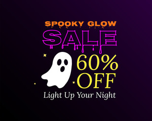 Halloween Sale Poster with Ghost Typography Design