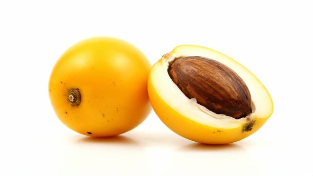 A Beautiful Representation of a Whole Golden Yellow Tropical Fruit Placed Next to a Perfectly Halved Section Showcasing the Creamy White Flesh