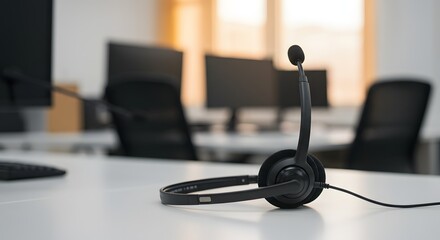 Professional Headset with Microphone on Desk in Modern Office
