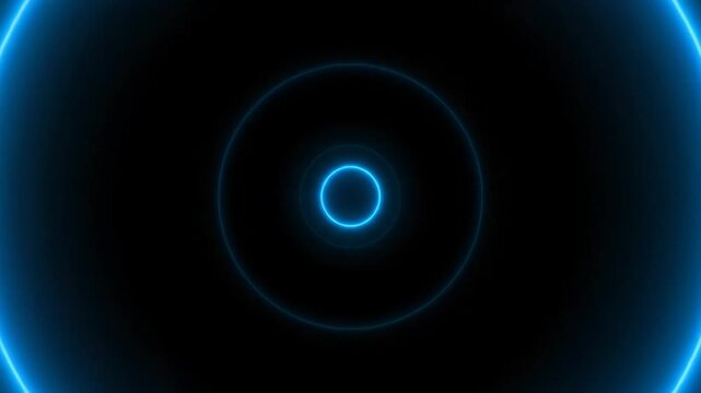 Abstract Blue Neon Glowing Concentric Circles Expanding and Contracting Loop. - Powered by Adobe