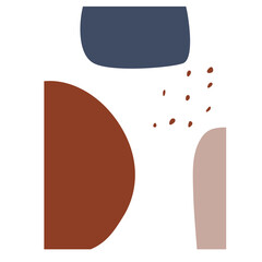 Abstract Composition With Organic Shapes In Earth Tones Featuring A Blue Blob And Small Brown Specks On A White Background