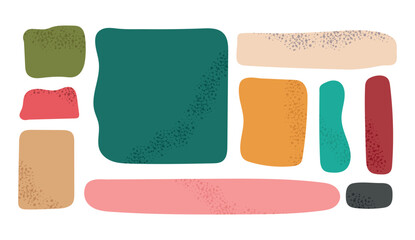 Set collection of winter color square and rectangle text boxes with grain texture. Hand drawn geometric shapes frames, banners in childish style