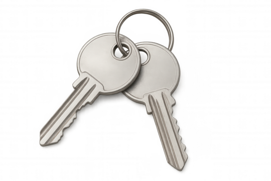 Keys on keychain for security, unlocking home, property, real estate protection on transparent background
