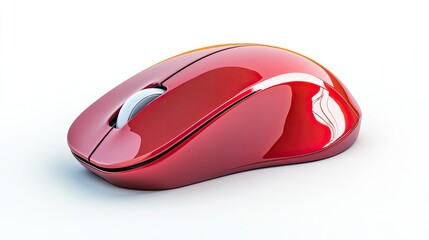 Red, chrome wireless mouse shines on clean white. Perfect for tech product photography, banners, and modern digital advertising.