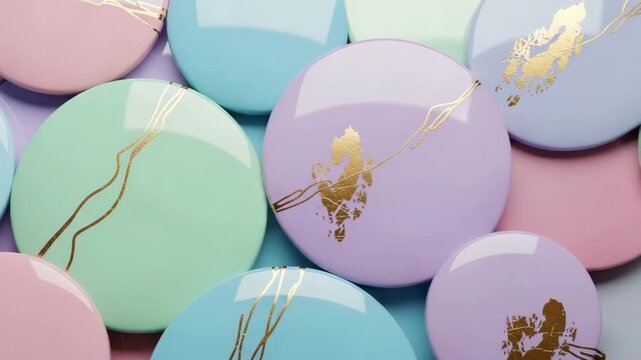 Elegant Pastel Colored Discs with Golden Veins Animation.
