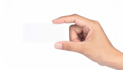 Fototapeta premium Human Hand Holding a Blank White Card Against a Plain Background