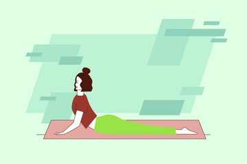 Young woman performing yoga pose on mat in serene environment. Woman focused and relaxed, embodying tranquility during her practice