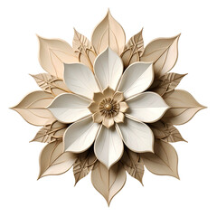 Intricate, embossed floral design with cream petals on black background.