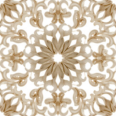 Intricate ornate baroque scrollwork pattern in beige against black.