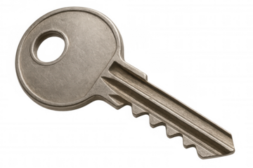 Metal door key unlocking security, access, and property solutions with transparent background