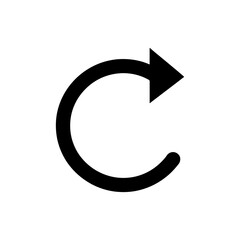 A simple black circular arrow pointing to the right suggesting a reload or refresh action in design 100