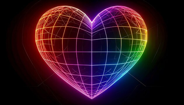 A vibrant, glowing heart formed with a colorful wireframe - Powered by Adobe
