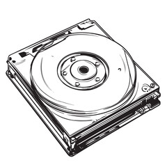 line art illustration on a white background of hdd with transparent casing