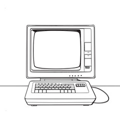 simple and minimal flat line art vector of retro desktop with beige casing