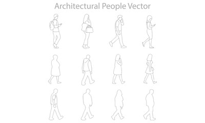 Architectural People Vector Set – Outline and Silhouette Human Figures for Design Visualization